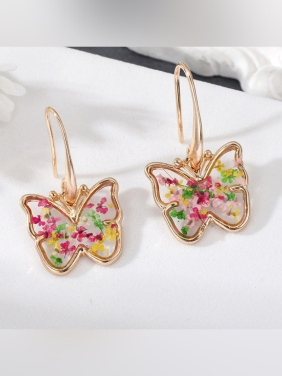 Fashion Jewelry Jewelry - Butterfly Dried Flower Pendant Earrings